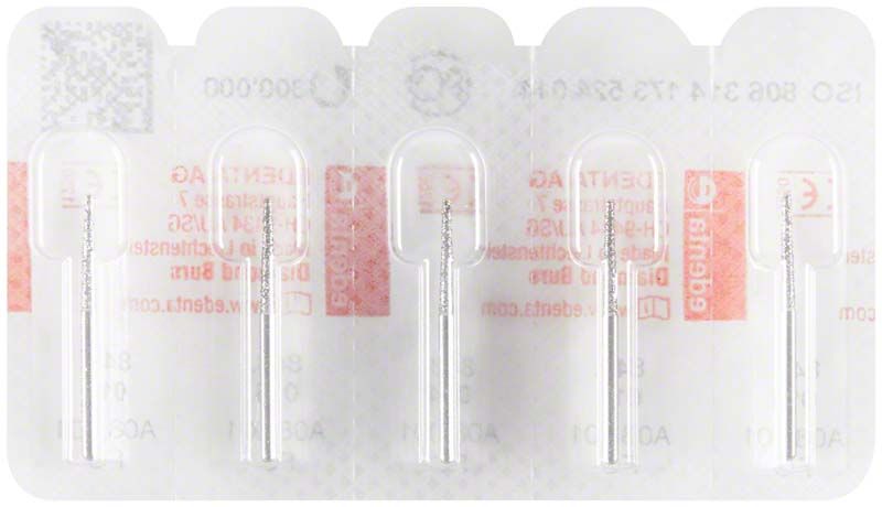Sterile Diamant FG 848 014 Bohrer in Blisterverpackung mit vier Einheiten.