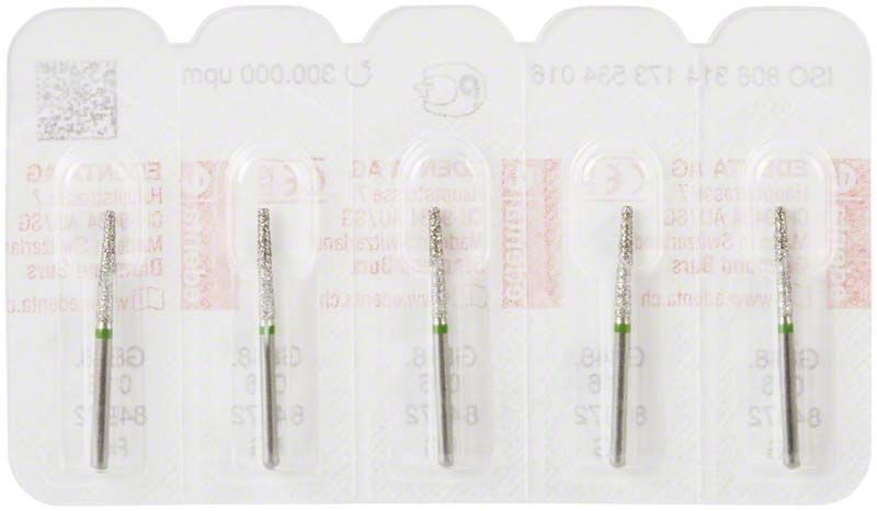 Diamantbohrer FG 848G 016 in Blisterverpackung mit fünf Einheiten.