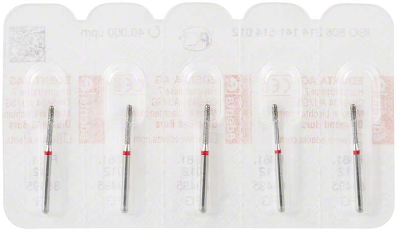 Fünf Diamantbohrer FG 881F 012 in Blisterverpackung.