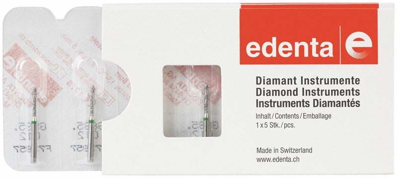Verpackung der Diamant FG 885G 012 dentalen Instrumente von edenta.