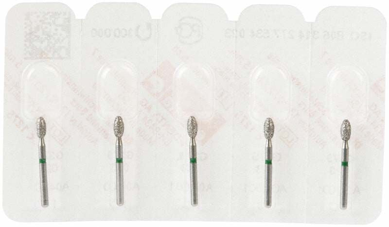 Diamantschleifer FG 379G 023 in Blisterverpackung mit grünem Ring.