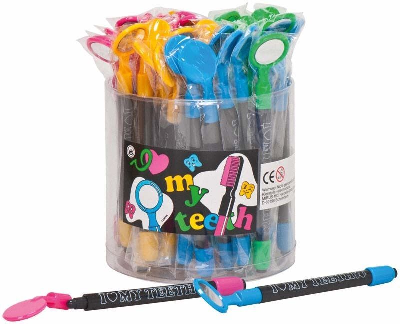 Radiergummi Mundspiegel in verschiedenen Farben mit Aufschrift "I ♥ MY teeth".
