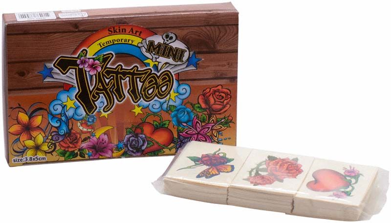 Verpackung mit temporären Tattoos für Mädchen in bunten Designs.