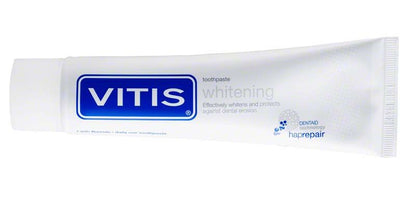 VITIS® whitening Zahnpasta 100ml Tube mit DENTAID Haprepair Hinweis.