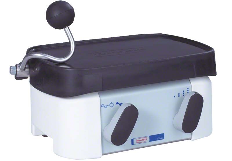 Vibrax-Dentalgerät mit schwarzem Deckel und zwei Bedienknöpfen