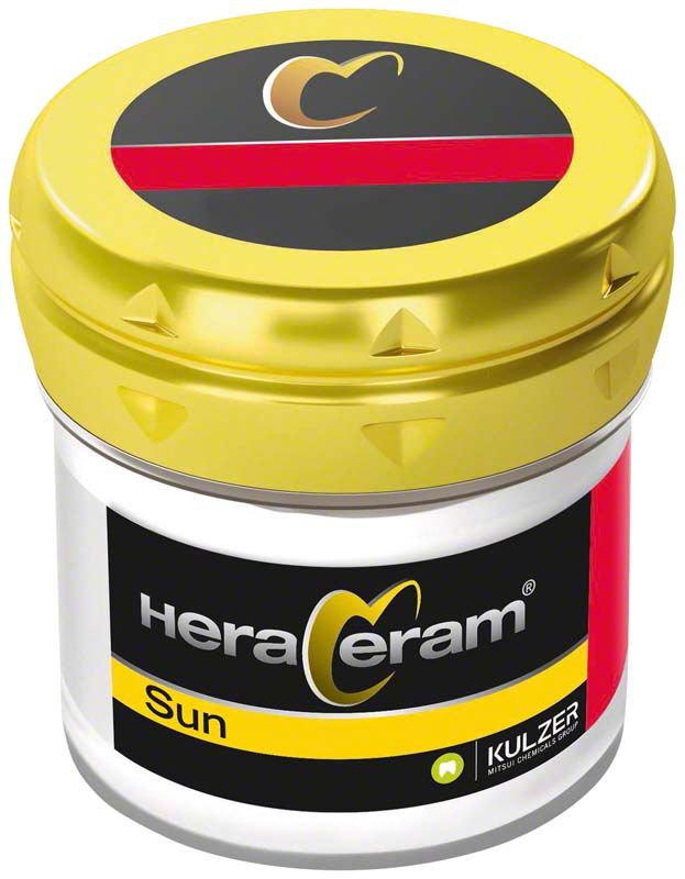 HeraCeram® Sun Dentin 20g Dose mit gelbem Deckel und Markenlogo.