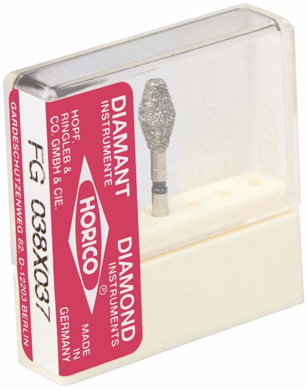 Diamant-Fräse FG 038X 037 in Kunststoffverpackung mit rotem Etikett.