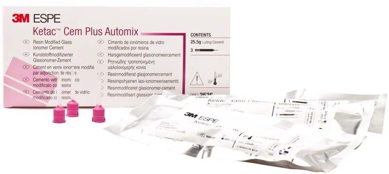 Ketac™ Cem Plus Automix Value Pack mit Applikationsspitzen und Verpackung.
