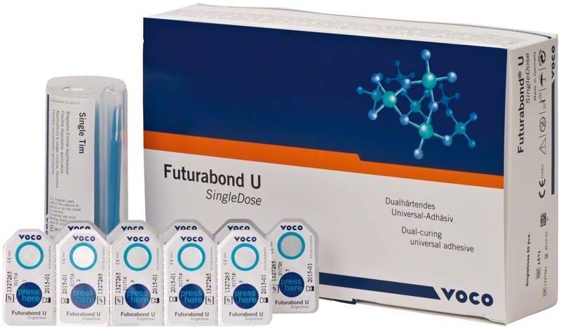 Futurabond U Single Dose 50er Verpackung mit Einzelkapseln und Gebrauchsanweisung.