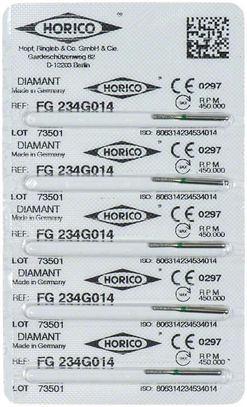 Verpackung von Diamantschleifer FG 234G 014 mit Herstellerangaben.