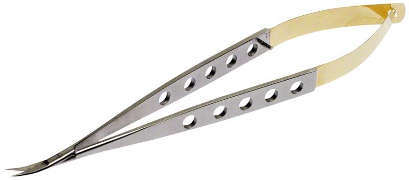 Chirurgische Schere TC Line Noyes, gebogen mit Lochmustergriff.