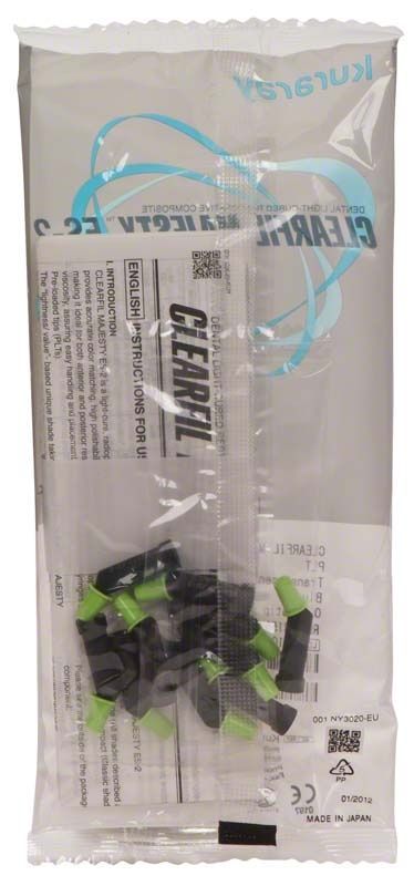 Kuraray Clearfil Majesty ES-2 PLT blaue Verpackung mit grünen Applikatoren.