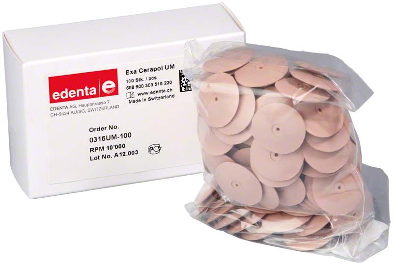 Exa Cerapol rosa Schleifscheiben in Verpackung mit Produktschachtel.