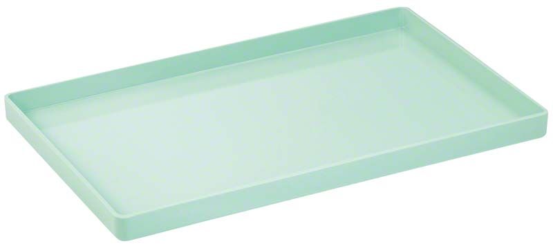 Mintgrünes Dentaltray aus umweltfreundlichen Materialien, rechteckig und flach.