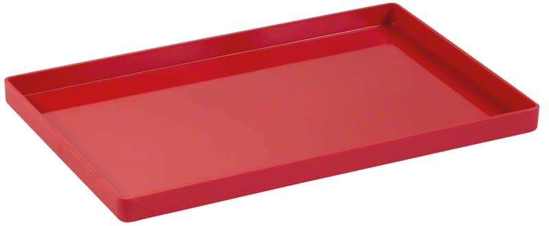 Rotes Novotray Unterteil aus Kunststoff mit erhöhtem Rand.