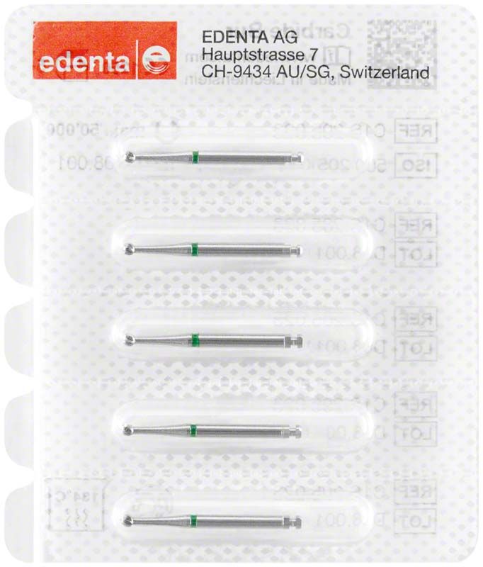 Hartmetallbohrer für zahnmedizinische Anwendungen in Blisterverpackung.