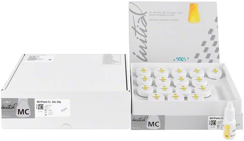 GC Initial MC Classic Line Paste Opaque Set mit geöffnetem Karton und Fläschchen.