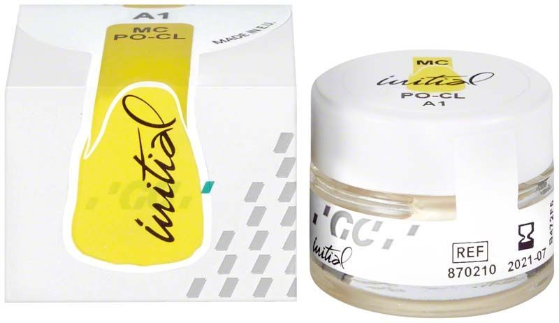 GC Initial MC Paste Opaque Classic Line PO-CL A1 im Glasbehälter und Verpackung.