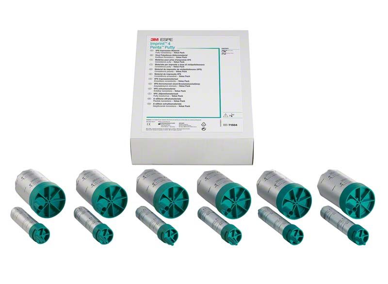 Imprint™ 4 Penta™ Putty Value Pack mit 6 Kartuschen und Verpackung.