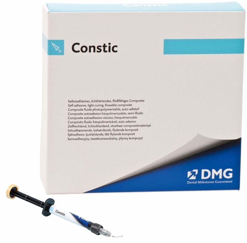 Constic Spritzen A1 vor Verpackung mit DMG-Logo.