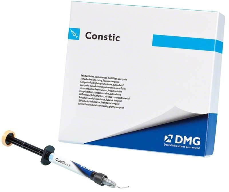 Constic Spritzen A2 mit Verpackung für dentalmedizinische Anwendungen.