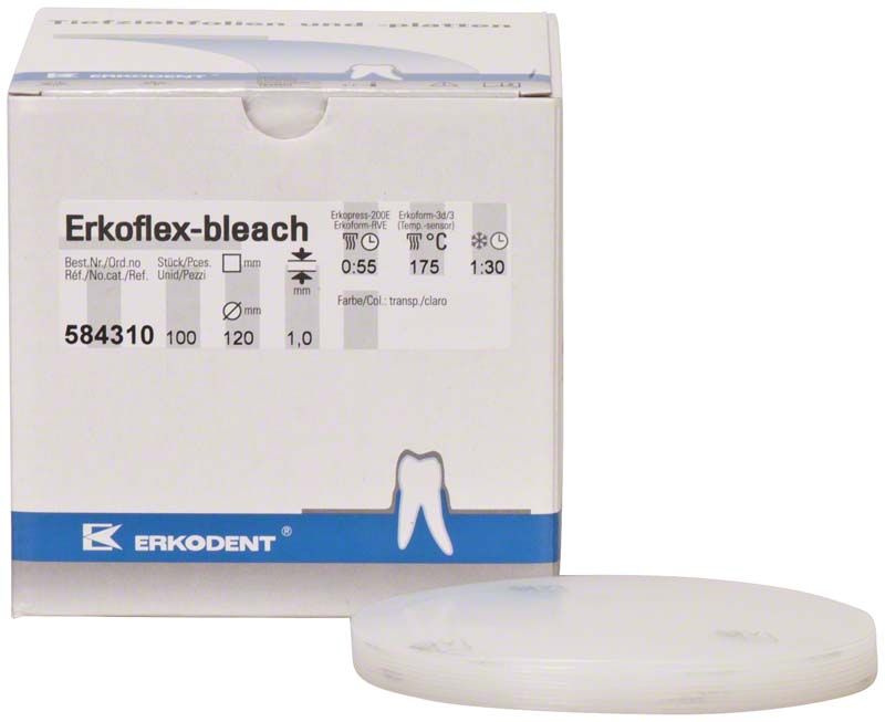 Erkoflex-bleach Schachtel mit transparenten dentalen Folien für Bleachingschienen.