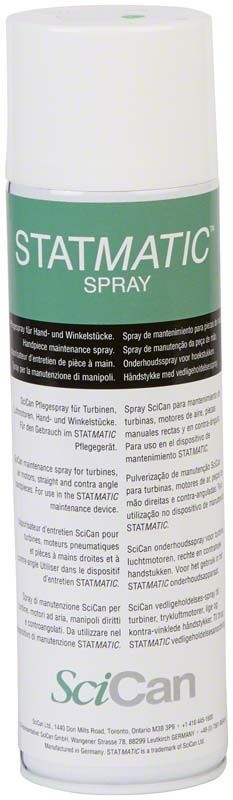 STATMATIC™ SPRAY Dose mit grüner Beschriftung für dentalen Einsatz.