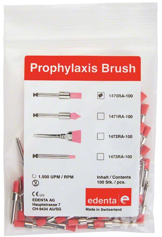 Prophylaxe Nylonbürsten rosa Zylinder groß in transparenter Verpackung