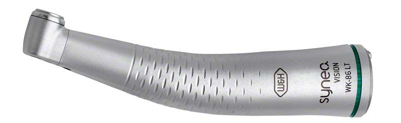 Synea Vision Winkelstück WK-86 LT in silberner Farbe mit grünem Ring.