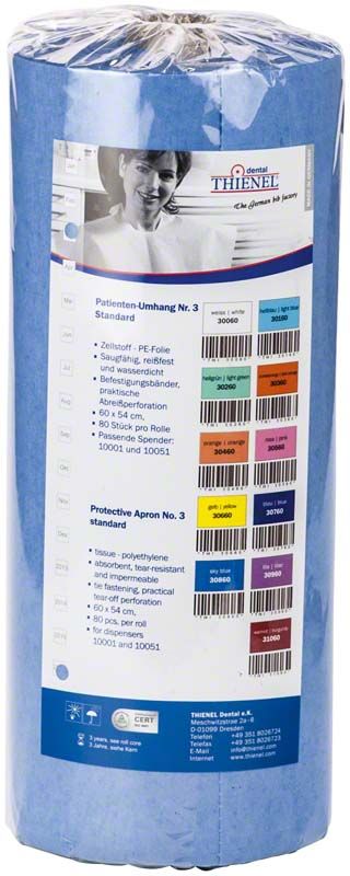 Patienten-Umhang Nr.3 standard skyblue in Verpackung mit Etikettendetails.