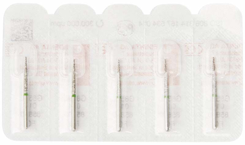 Diamantschleifer Diamant FG 859LG 014 in Blisterverpackung für Dentalarbeiten.