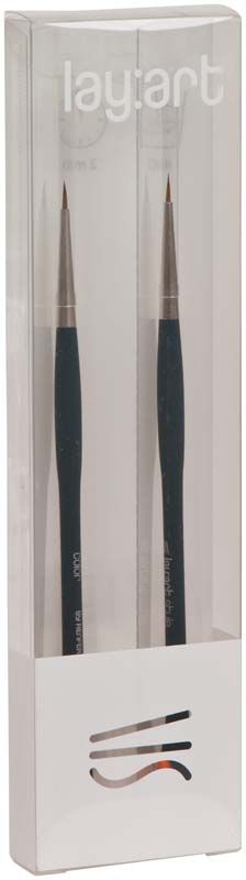 Zwei hochwertige Malfarbenpinsel mit schwarzem Griff in transparenter Verpackung.