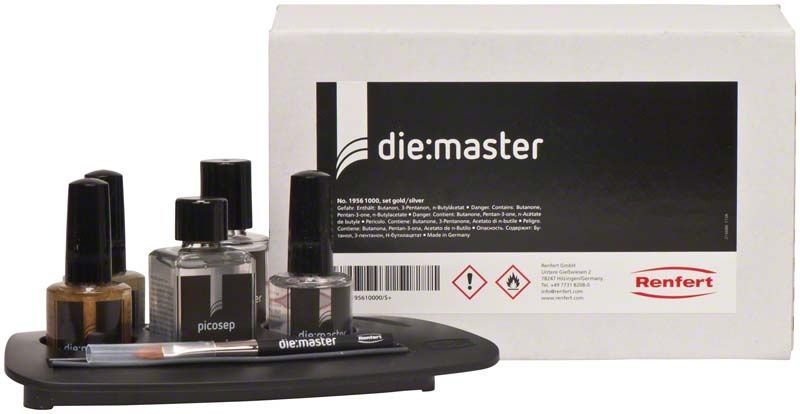 Die:master Set in Gold und Silber mit Verpackung und Fläschchen.