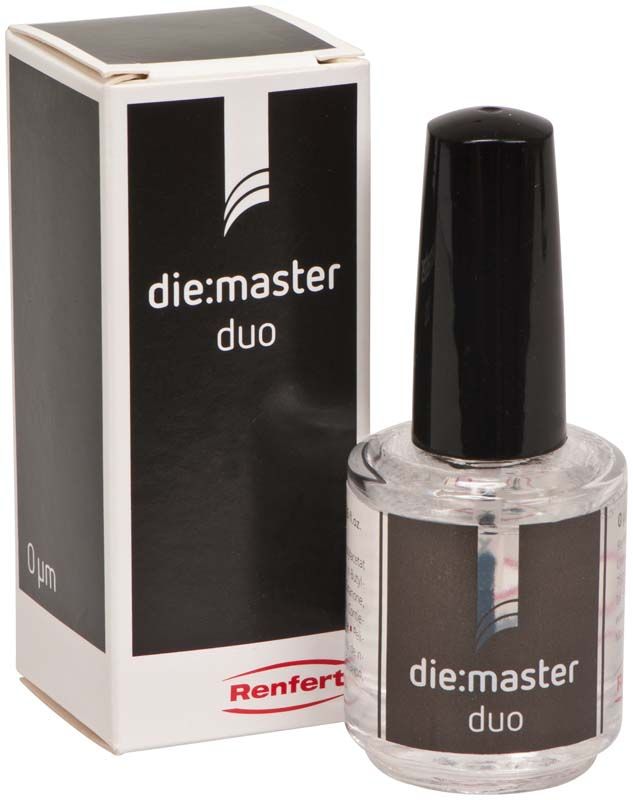 Renfert die:master duo Härter-Flasche und Verpackung auf weißem Hintergrund.