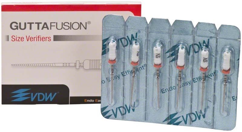 GUTTAFUSION® Size Verifier Gr. 045 Verpackung und einzelne Verifier in Blisterpackung.
