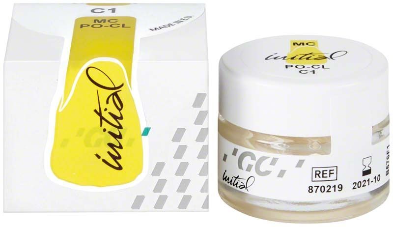 GC Initial MC Paste Opaque Classic Line PO-CL C1 in Verpackung und Glasbehälter.