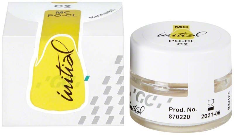 GC Initial MC Paste Opaque Classic Line PO-CL C2 in Verpackung und Tiegel.