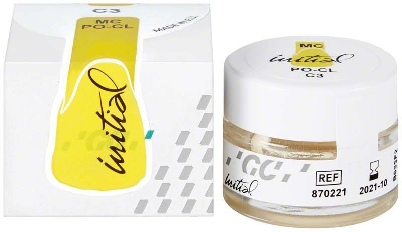 GC Initial MC Paste Opaque Classic Line PO-CL C3 im Tiegel und Verpackung.