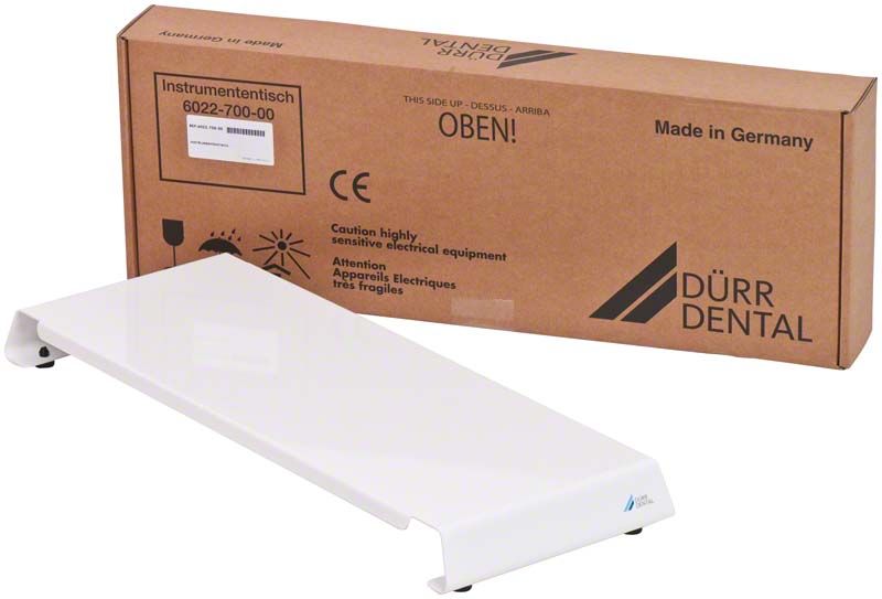 Instrumententisch Hygopac Plus vor Versandkarton von Dürr Dental.