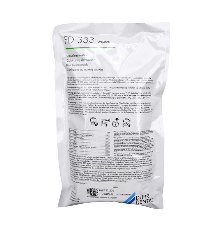 Nachfüllbeutel mit FD 333 Wipes, 12 x 110 Desinfektionstücher.