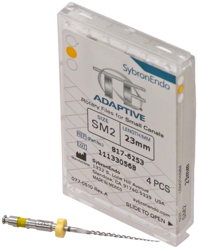 SybronEndo TF® Adaptive Feilen 23mm SM2 in Originalverpackung mit Detailansicht des Feileninstruments.