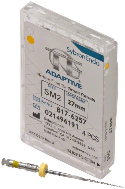 SybronEndo TF® Adaptive Feile SM2 27mm mit gelbem Ring in Verpackung.