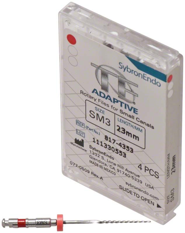 SybronEndo TF® Adaptive Feilen 23mm SM3 in Kunststoffverpackung mit detaillierter Produktetikettierung.
