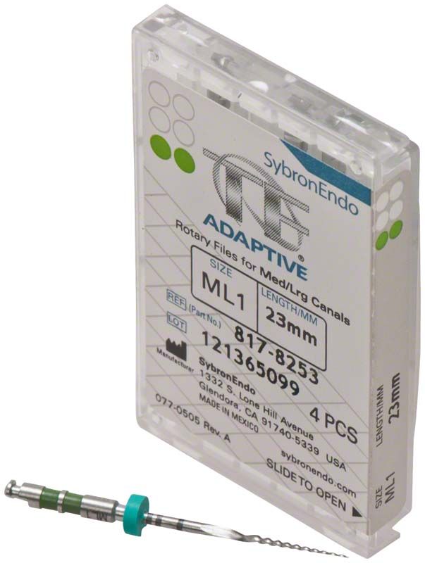 SybronEndo TF® Adaptive Feile ML1 23mm mit Verpackung und grüner Markierung.