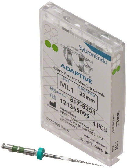 SybronEndo TF® Adaptive Feile ML1 23mm mit Verpackung und grüner Markierung.