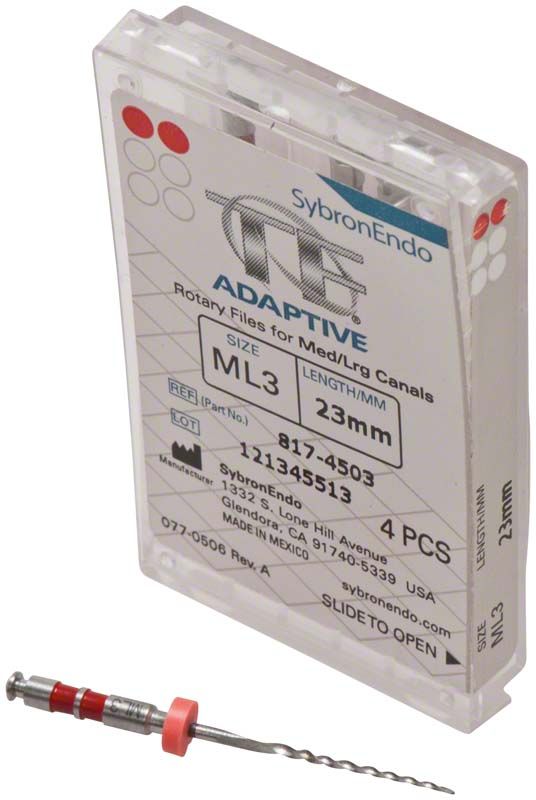 SybronEndo TF® Adaptive Feilen 23mm ML3 mit Verpackung und rotem Griff.