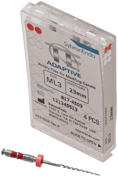 SybronEndo TF® Adaptive Feilen 23mm ML3 mit Verpackung und rotem Griff.