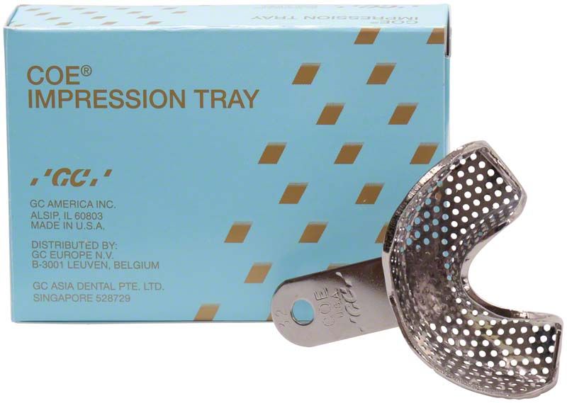 Perforierter Metall-Löffel für Zahnabdrücke, partiell, mit Verpackung.