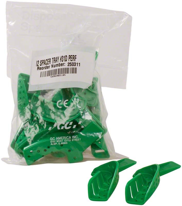 Hochwertige grüne Einweg-Abformlöffel aus Kunststoff in Verpackung.