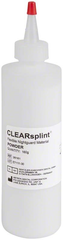 Kunststoffflasche mit astron® CLEARsplint® Pulver 160g für Schienenherstellung.